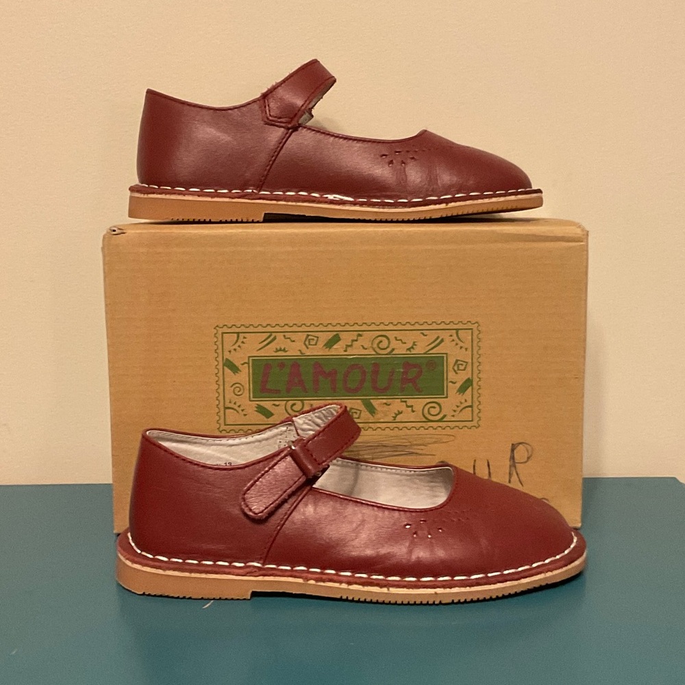 L'Amour Kids Burgundy Mary Jane Dress Shoes